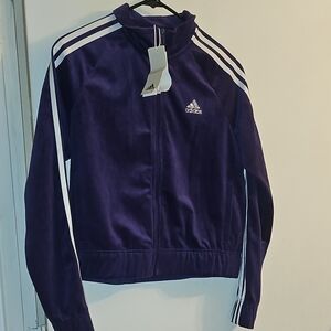 Adidas Women's Deep Purple Bomber Jacket with White Accents